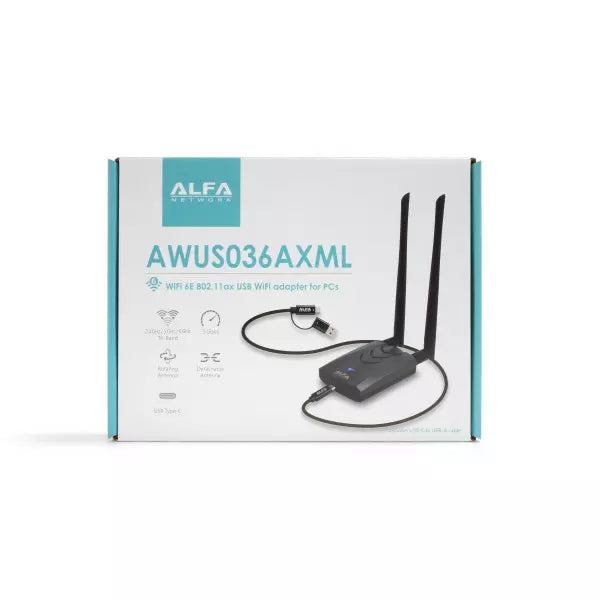 ALFA AWUS036AXML 802.11axe USB-C Wireless Adapter with External Antenna